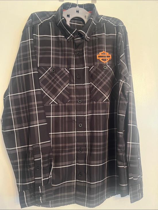 Harley-Davidson Other - Harley-Davidson Black Plaid Button-Down Shirt with Orange Logo